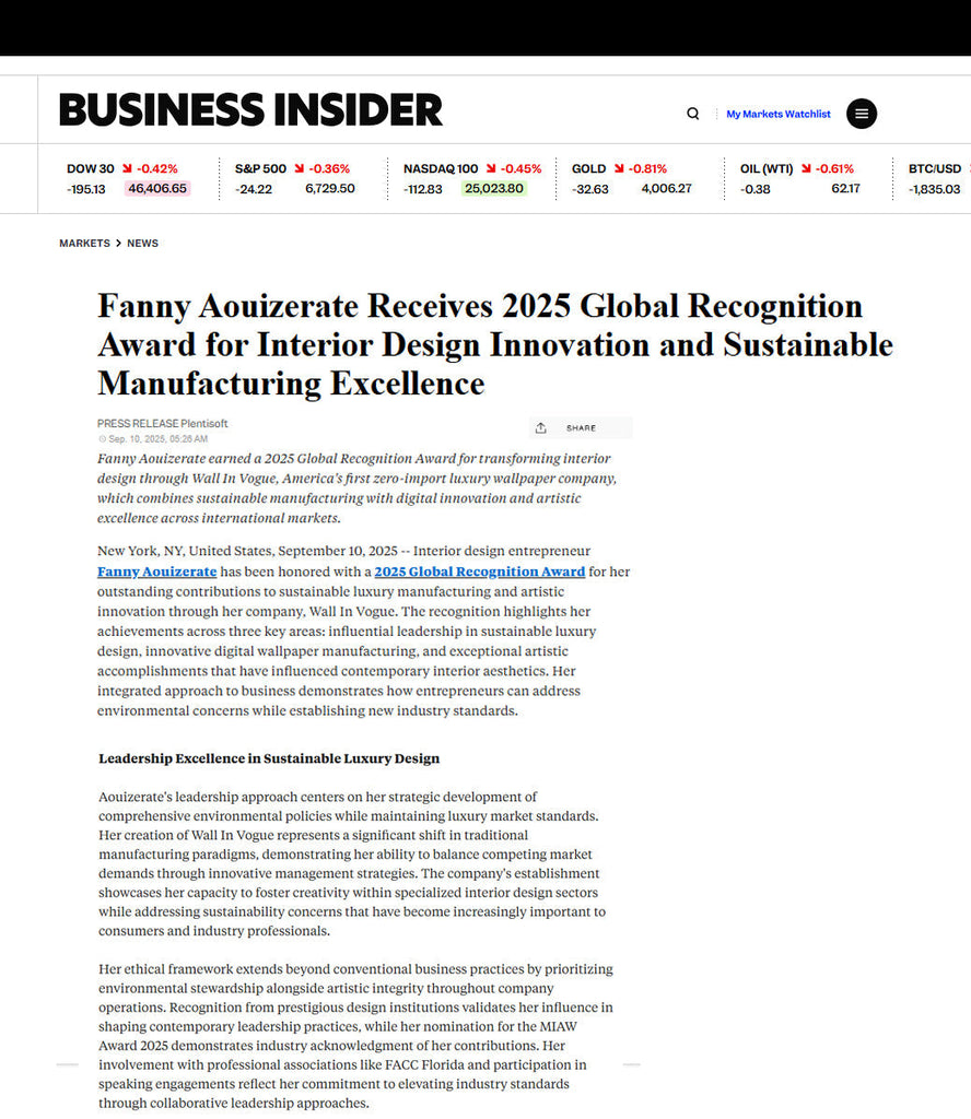 Business Insider   |  Fanny Aouizerate Receives 2025 Global Recognition Award for Interior Design Innovation and Sustainable Manufacturing Excellence