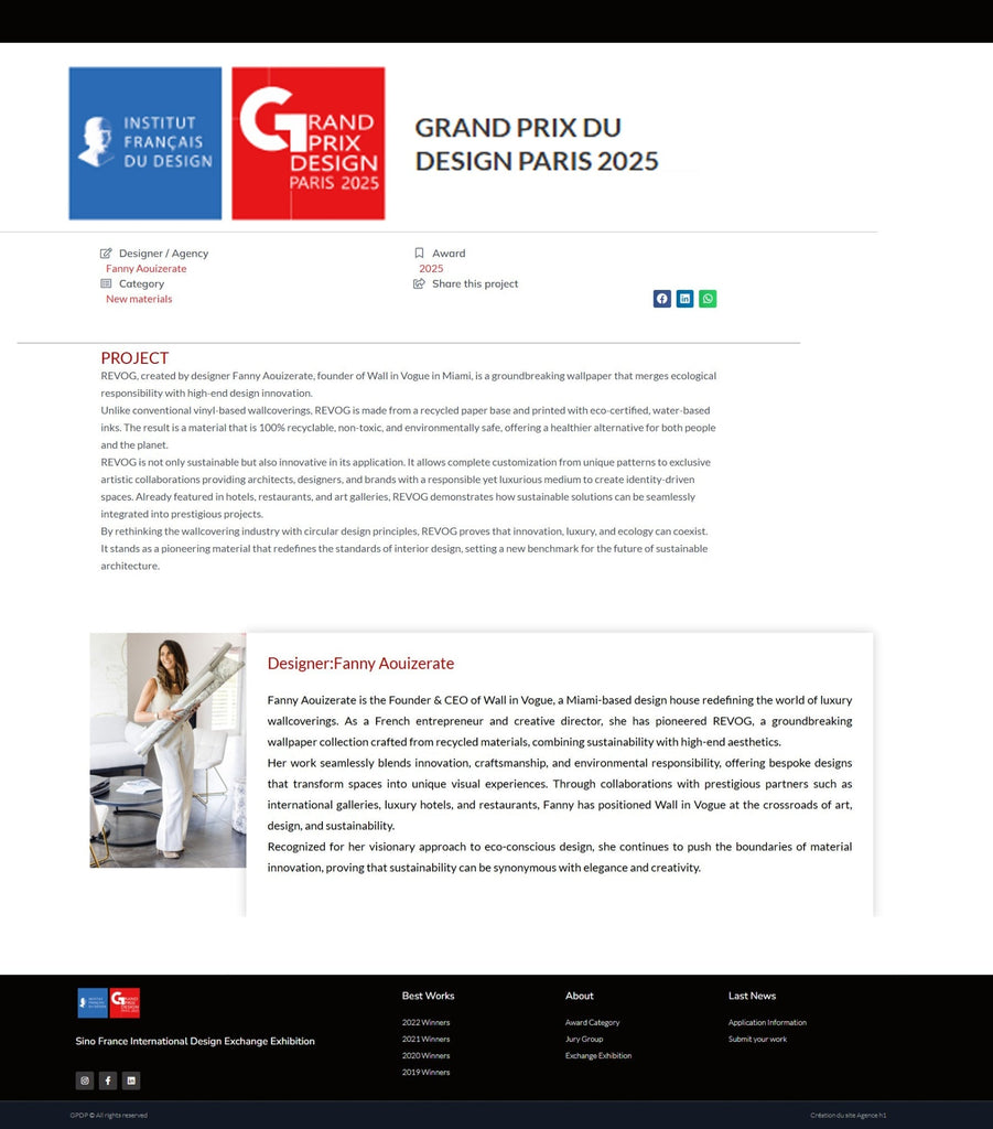 GRAND PRIX DU DESIGN  PARIS 2025  |    Best of   New materials Revog by Fanny Aouizerate