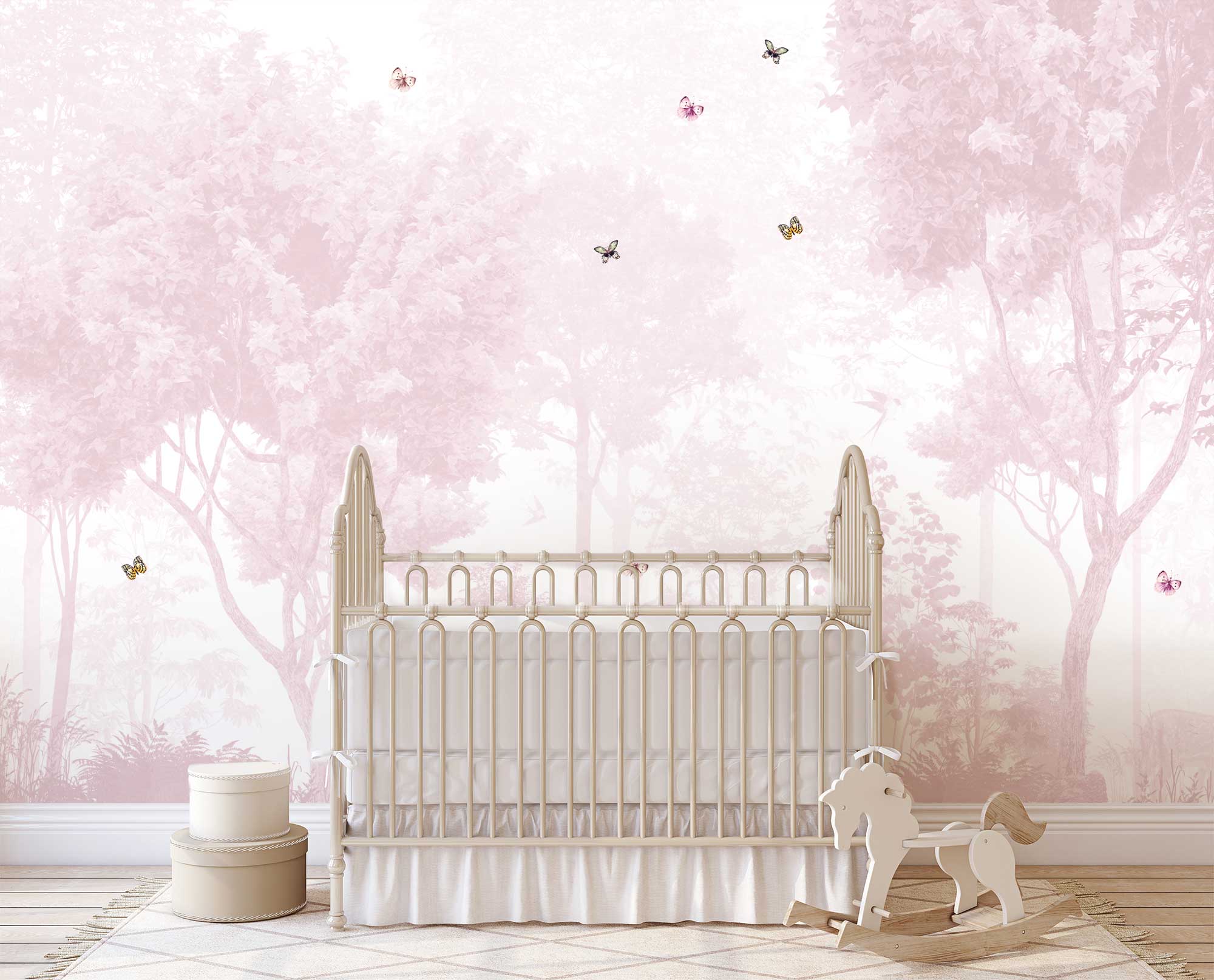 Pink Forest wall-mural WIV-849 - A Soft and Enchanting Woodland Escape ...