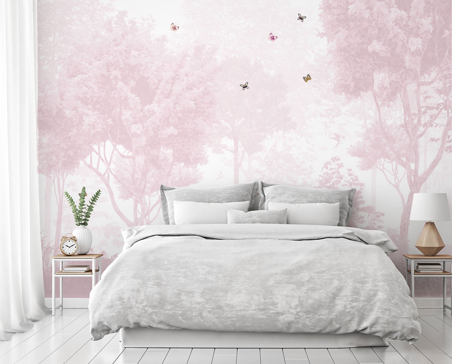 Pink Forest wall-mural WIV-849 - A Soft and Enchanting Woodland Escape ...