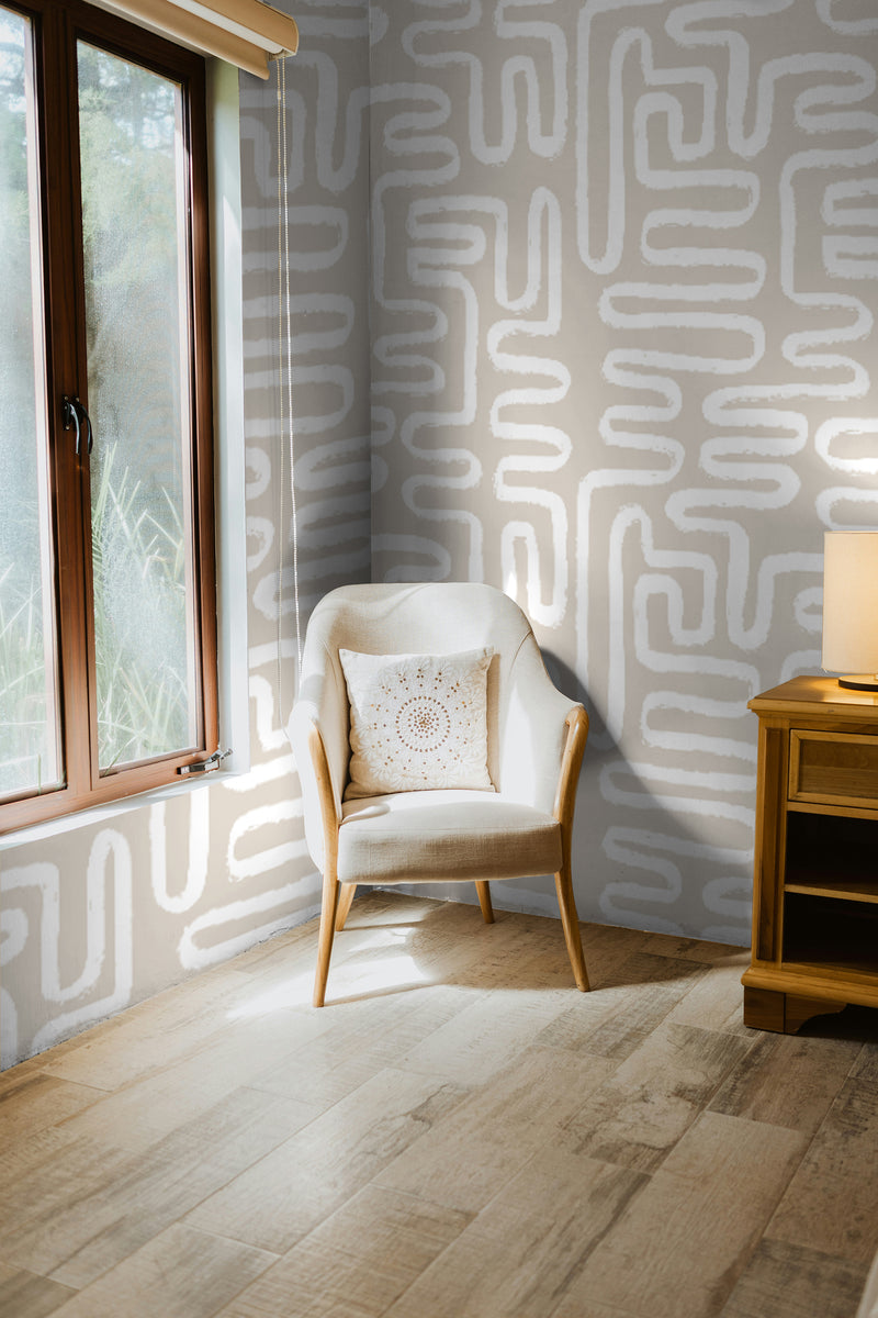 Soft Motion – Beige Curves Wall Mural | Almond color - Modern Minimali ...